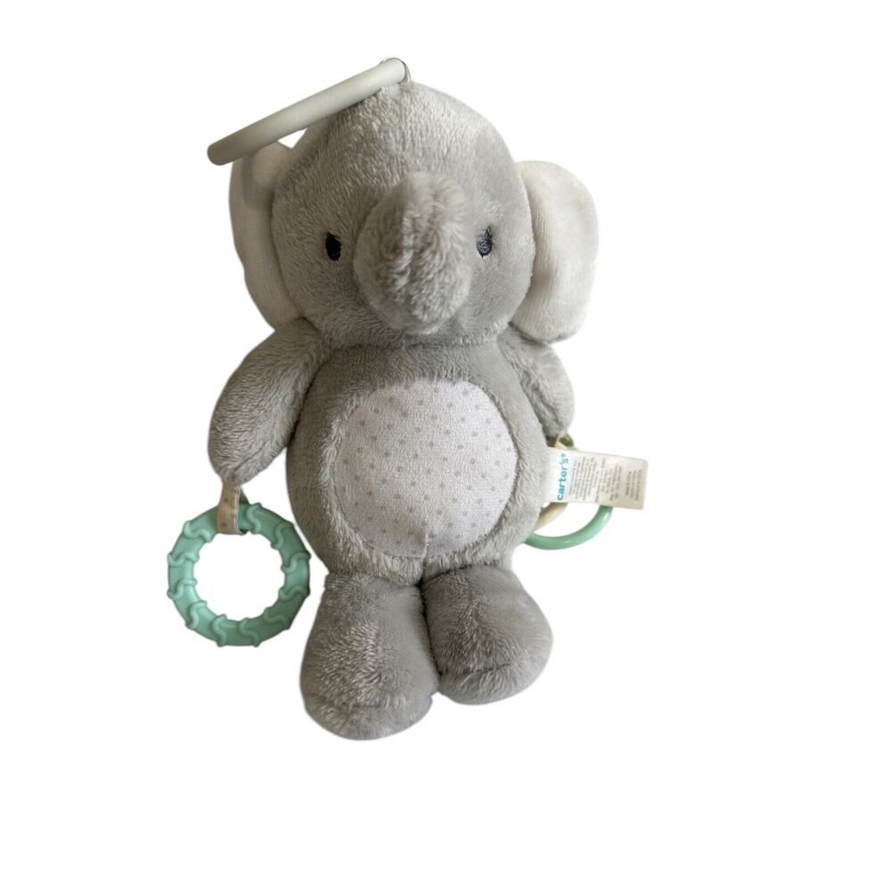 Carters Gray Elephant Polka Dots Tummy Green Lovey Teether Crib Toy Plush Baby